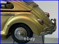 Vtg Gold MCM Tin Volkswagen Beetle Vw Bar Set Decanter Shot Glass Music Box 12d