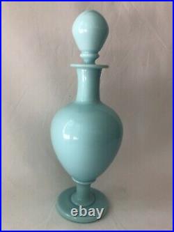 Vtg Hand Blown Art Glass Bottle Decanter Light Blue Mid Century Modern 15