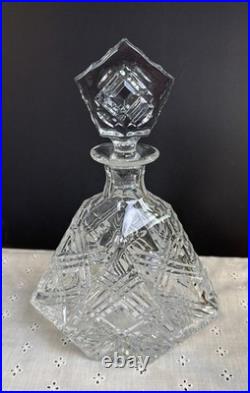 Vtg Heavy Lead Crystal Decanter Hand Crafted Stopper 12 Tall EUC Unknown Maker