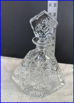 Vtg Heavy Lead Crystal Decanter Hand Crafted Stopper 12 Tall EUC Unknown Maker