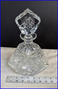 Vtg Heavy Lead Crystal Decanter Hand Crafted Stopper 12 Tall EUC Unknown Maker