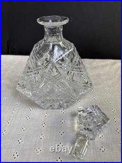 Vtg Heavy Lead Crystal Decanter Hand Crafted Stopper 12 Tall EUC Unknown Maker