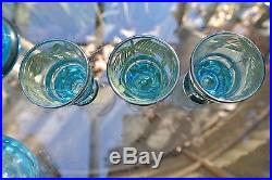 Vtg Italian Aqua Blue Decanter Silver Overlay With Six 6 Cordial Glasses