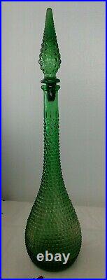 Vtg Italian Empoli Style Green Glass Hobnail Genie Bottle Decanter / Empty 21 H