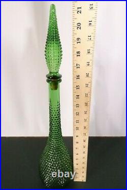 Vtg Italian Empoli Style Green Glass Hobnail Genie Bottle Decanter / Empty 21 H