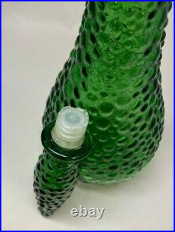 Vtg Italian Green Glass Genie Bottle Decanter Hobnail Pattern With Stopper