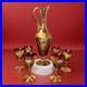 Vtg-Italian-MURANO-WINE-DECANTER-SET-Ruby-Red-Gold-Painted-Flowers-7pc-Set-01-gh