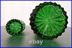 Vtg Italian Style Green Glass Geometric Design Bottle Decanter / Empty 17 1/2 H