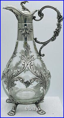Vtg J Dores 95% Pewter / Glass Wine Decanter Woman Handle From Portugal Signed