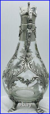 Vtg J Dores 95% Pewter / Glass Wine Decanter Woman Handle From Portugal Signed