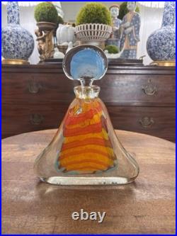 Vtg JOHN RICHARD Italian Blown GLASS Orange Blue Decanter Lidded Bottle Artsy