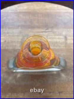 Vtg JOHN RICHARD Italian Blown GLASS Orange Blue Decanter Lidded Bottle Artsy