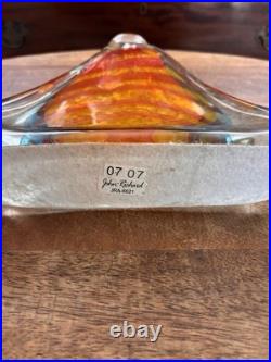 Vtg JOHN RICHARD Italian Blown GLASS Orange Blue Decanter Lidded Bottle Artsy