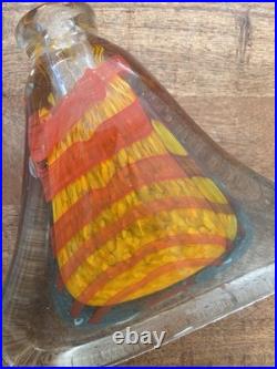 Vtg JOHN RICHARD Italian Blown GLASS Orange Blue Decanter Lidded Bottle Artsy