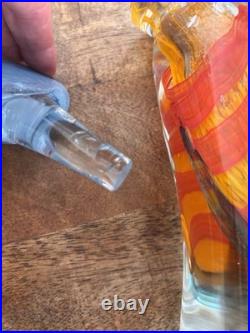 Vtg JOHN RICHARD Italian Blown GLASS Orange Blue Decanter Lidded Bottle Artsy