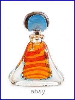 Vtg JOHN RICHARD Italian Blown GLASS Orange Blue Decanter Lidded Bottle Artsy