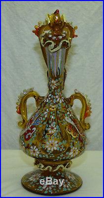 Vtg Jose Cire Spain Enamel Painted Art Glass Wedding Bottle Decanter Moser Royo