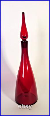 Vtg MCM Blenko 920M Ruby Red Decanter with Stopper Anderson 16x 4 3/4 Barware