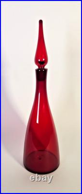 Vtg MCM Blenko 920M Ruby Red Decanter with Stopper Anderson 16x 4 3/4 Barware