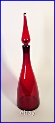 Vtg MCM Blenko 920M Ruby Red Decanter with Stopper Anderson 16x 4 3/4 Barware