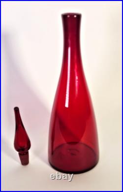 Vtg MCM Blenko 920M Ruby Red Decanter with Stopper Anderson 16x 4 3/4 Barware