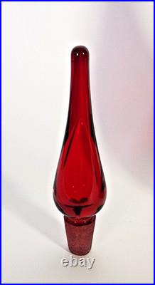 Vtg MCM Blenko 920M Ruby Red Decanter with Stopper Anderson 16x 4 3/4 Barware