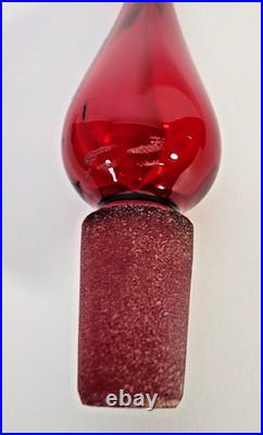 Vtg MCM Blenko 920M Ruby Red Decanter with Stopper Anderson 16x 4 3/4 Barware