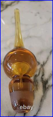 Vtg MCM Blenko Amber Crackle Glass Genie Bottle Decanter With Tear Drop Stopper