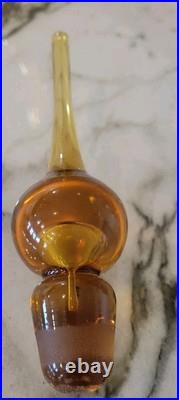 Vtg MCM Blenko Amber Crackle Glass Genie Bottle Decanter With Tear Drop Stopper