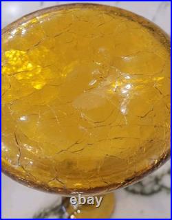 Vtg MCM Blenko Amber Crackle Glass Genie Bottle Decanter With Tear Drop Stopper