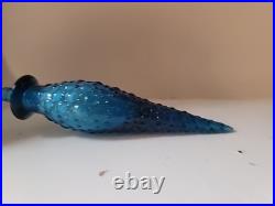 Vtg MCM Blue Empoli Bubble Hobnail Glass Genie Decanter Bottle with Stopper 22