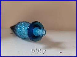 Vtg MCM Blue Empoli Bubble Hobnail Glass Genie Decanter Bottle with Stopper 22