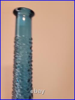Vtg MCM Blue Empoli Bubble Hobnail Glass Genie Decanter Bottle with Stopper 22