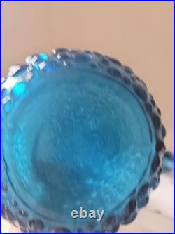 Vtg MCM Blue Empoli Bubble Hobnail Glass Genie Decanter Bottle with Stopper 22