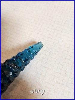 Vtg MCM Blue Empoli Bubble Hobnail Glass Genie Decanter Bottle with Stopper 22