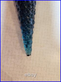 Vtg MCM Blue Empoli Bubble Hobnail Glass Genie Decanter Bottle with Stopper 22