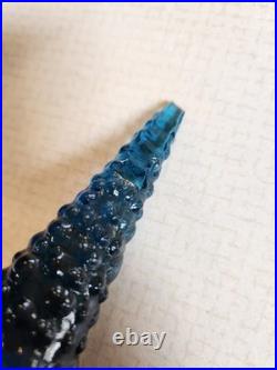 Vtg MCM Blue Empoli Bubble Hobnail Glass Genie Decanter Bottle with Stopper 22