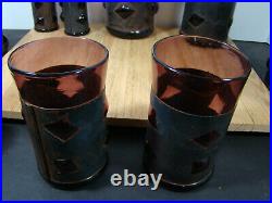 Vtg MCM Brutalist Felipe Derflinger Caged Glass Purple Pitcher, Decanter Bar Set