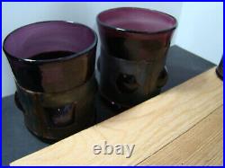 Vtg MCM Brutalist Felipe Derflinger Caged Glass Purple Pitcher, Decanter Bar Set