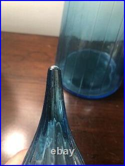 Vtg MCM Empoli Aqua Blue Paneled Glass Genie Bottle Decanter With Stopper 25