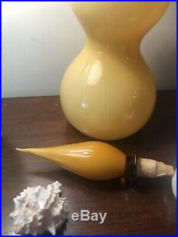 Vtg MCM Empoli Butterscotch Cased Glass Genie Bottle Decanter With Stopper 28