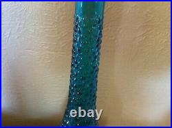 Vtg MCM Empoli Italian Art Glass Blue teal Hobnail Genie Bottle Decanter Italy