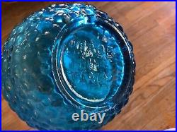 Vtg MCM Empoli Italian Art Glass Blue teal Hobnail Genie Bottle Decanter Italy