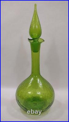 Vtg MCM Green BLENKO Crackle Glass DECANTER 37 Stopper Wayne HUSTED Genie BOTTLE