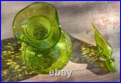 Vtg MCM Green BLENKO Crackle Glass DECANTER 37 Stopper Wayne HUSTED Genie BOTTLE