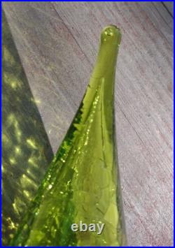 Vtg MCM Green BLENKO Crackle Glass DECANTER 37 Stopper Wayne HUSTED Genie BOTTLE