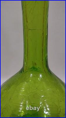 Vtg MCM Green BLENKO Crackle Glass DECANTER 37 Stopper Wayne HUSTED Genie BOTTLE