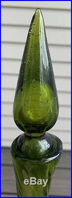 Vtg MCM Green Swirl ART GLASS Decanter BOTTLE with Stopper blenko 24 Tall
