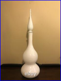 Vtg MCM Italian Empoli White Cased Glass Genie Bottle Decanter With Stopper 26