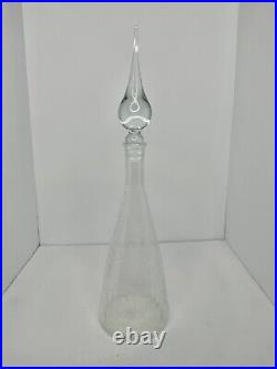 Vtg MCM Pilgrim Glass 18.25 Clear Crackle Genie Bottle Decanter withflame Stopper